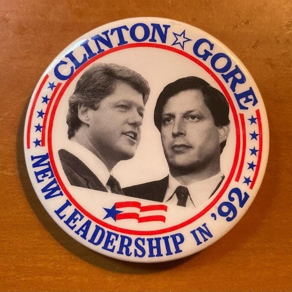 Vintage Clinton Gore 1992 Campaign Button New Leadership '92 Pinback Red White